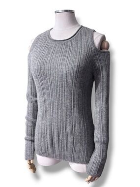 INCASHMERE Heather Grey Ribbed Knit Cold Shoulder Sweater Size Small